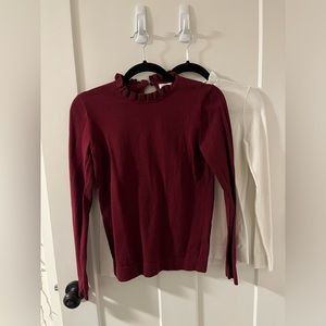 2 pack - red and white sweater with ruffle neck